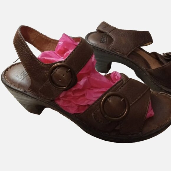 BORN Leather Sandals Heels Sz 9 Buckle Cone Platform Mary Jane Boho Chunky Shoes - Picture 1 of 10